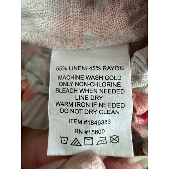 Briggs Cream Pink Floral Boho Chic Linen Paperbag Shorts Sz SM Cottage Coastal - Picture 7 of 7